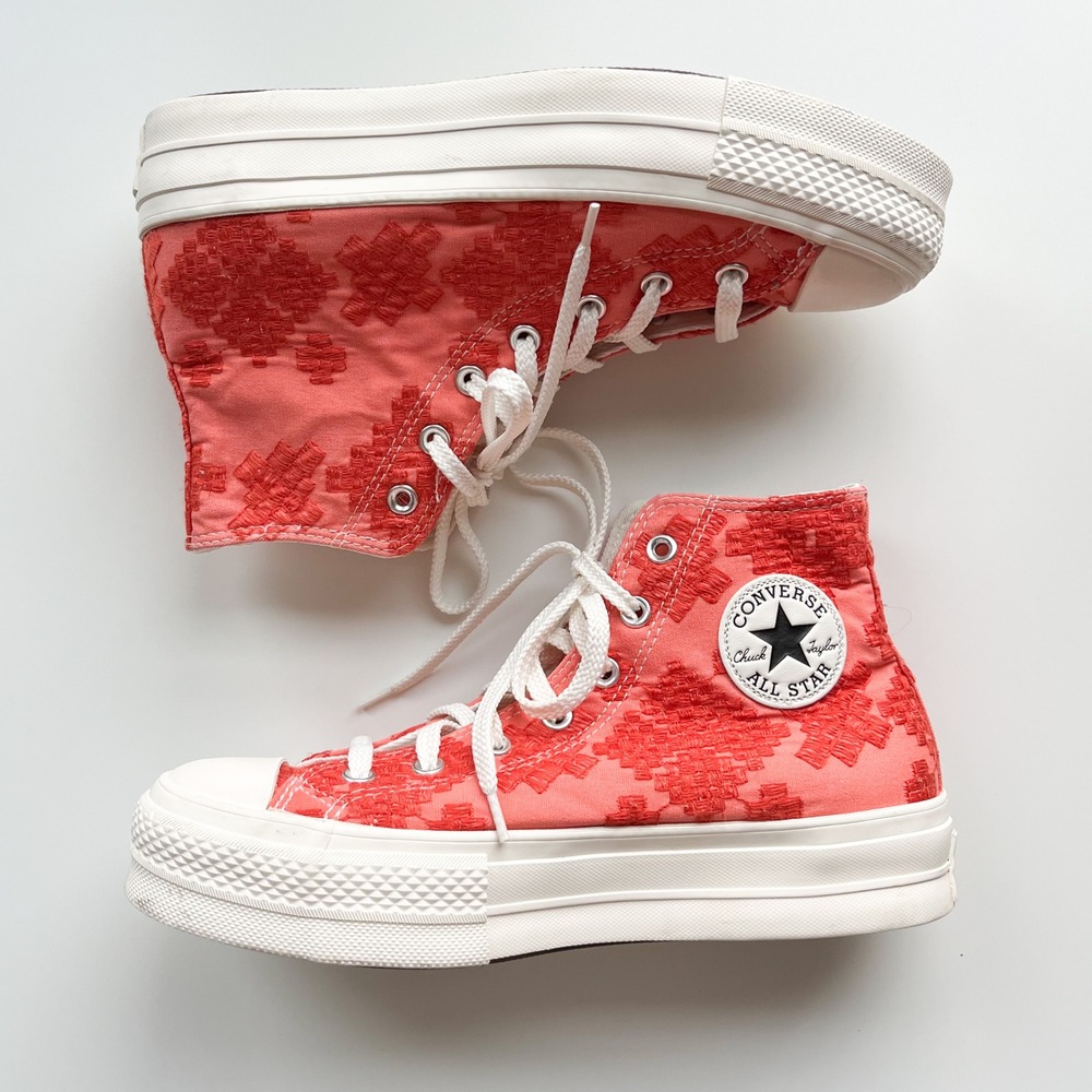 Converse‎ CTAS Lift Hi Platform Bright Madder Embroidered Coral Womens 9.5